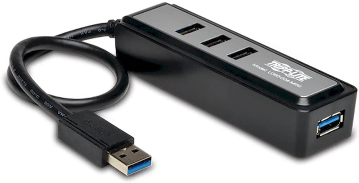 Tripp Lite 4-Port USB-A 3.0 Superspeed Mini Portable Hub with Built In Cable, USB Type-A (U360-004-MINI),Black 4-Port Portable Hub