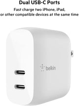 Belkin 40W USB-C PD Wall Charger, Dual USB-C Ports for 20W Per Port Fast Power Delivery Enabled Charging for iPhone 13, 13 Pro, 13 Pro Max, 12, 12 Pro, 12 Pro Max, Mini, iPad Pro, Galaxy, and More