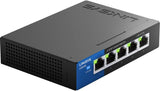 Linksys LGS105: 5-Port Business Desktop Gigabit Ethernet Unmanaged Switch, Computer Network, Wired Connection Speed up to 1,000 Mbps (Black, Blue) LGS105 - 5-Port - Unmanaged