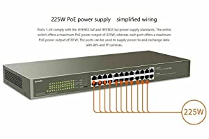 Tenda TEF1126P | 26 Port Gigabit Ethernet PoE Switch | 24 PoE Ports@250W | Plug &amp; Play | Sturdy Metal | Limited Lifetime Protection