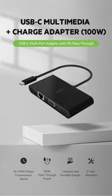 Belkin USB C Hub, 5-in-1 MultiPort Docking Station - USB C Docking Station for iPad, iPad Pro, iPad Mini &amp; MacBook - 1000W USB-C Power Delivery Gigabit Ethernet, USB-A 3.0, VGA, 4K HDMI &amp; USB-C USB-C Multimedia Adapter + 100W Charge Adapter