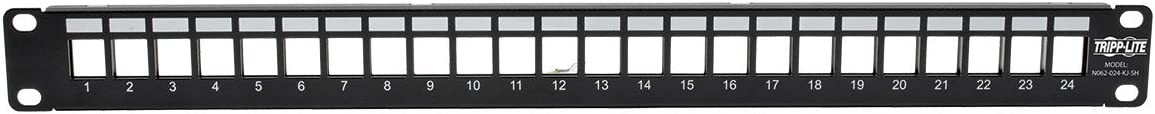 Tripp Lite 24Port Shielded Blank Patch Panel RJ45 USB HDMI Cat5/6 1URM TAA (N062-024-KJ-SH) , Black 24-Port/Shielded