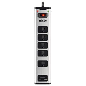 Tripp Lite Surge Protector Power Strip 5-Outlet Metal 1 USB-A &amp; 1 USB C Charging Ports 3.9A Shared 6ft Cord (TLM506USBC)