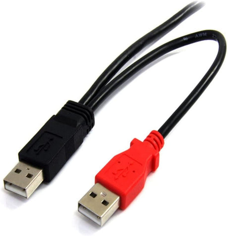 StarTech.com 1 ft USB Y Cable for External Hard Drive - USB A to mini B - USB cable - USB (M) to mini-USB Type B (M) - USB 2.0 - 1 ft - black - USB2HABMY1, 1 ft / 30cm