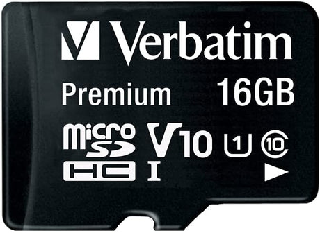 Verbatim 16GB Premium microSDHC Memory Card with Adapter, UHS-I V10 U1 Class 10, Black (44082)