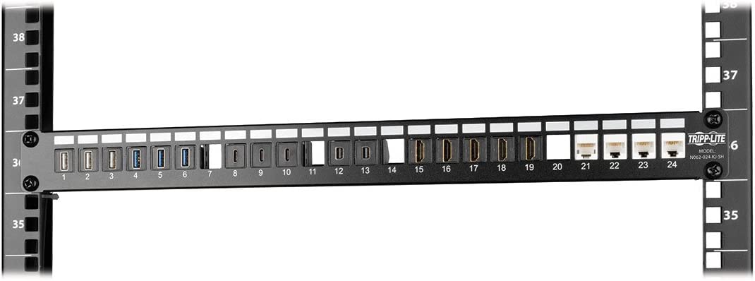Tripp Lite 24Port Shielded Blank Patch Panel RJ45 USB HDMI Cat5/6 1URM TAA (N062-024-KJ-SH) , Black 24-Port/Shielded
