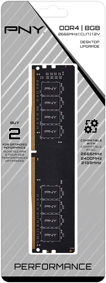 PNY Performance 8GB DDR4 DRAM 2666MHz (PC4-21300) CL19 (Compatible with 2400MHz or 2133MHz) 1.2V Desktop (DIMM) Computer Memory – MD8GSD42666-TB 8GB 2666MHz Eco Packaging