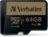 Verbatim 64GB Pro Plus 600X microSDXC Memory Card with Adapter, UHS-I V30 U3 Class 10 64GB Pro+