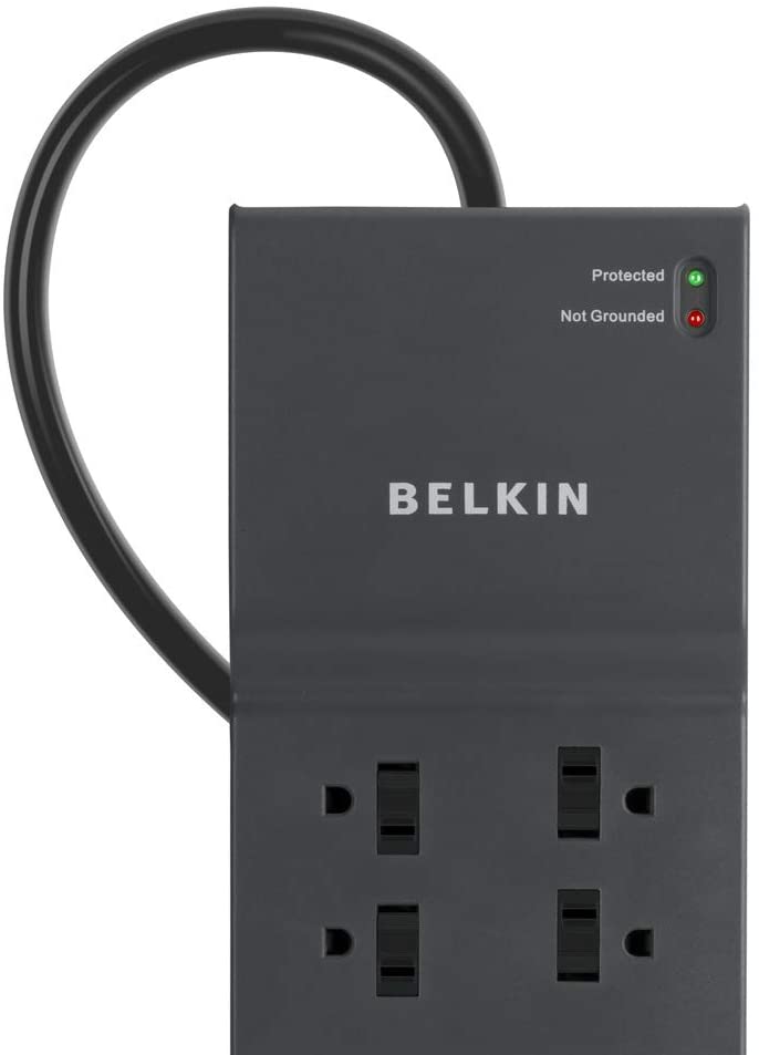 Belkin 8-Outlet Home And Office Surge Protector, Telephone Line And Flat AC Plug, Power Strip, 12ft Cord , Black 12 feet 8-Outlet Power Strip