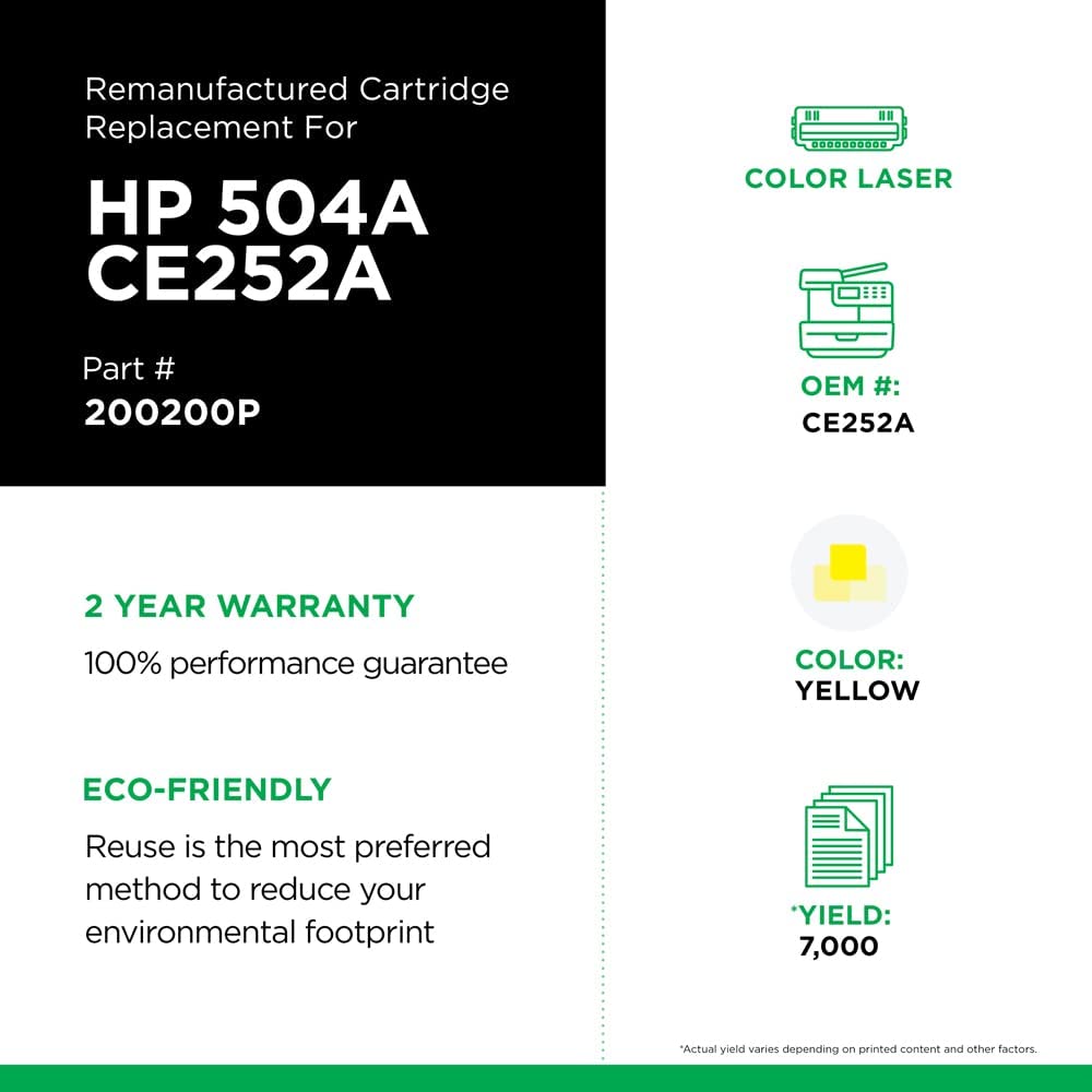 Clover imaging group Clover Remanufactured Toner Cartridge Replacement for HP CE252A (HP 504A) | Yellow Yellow 7,000