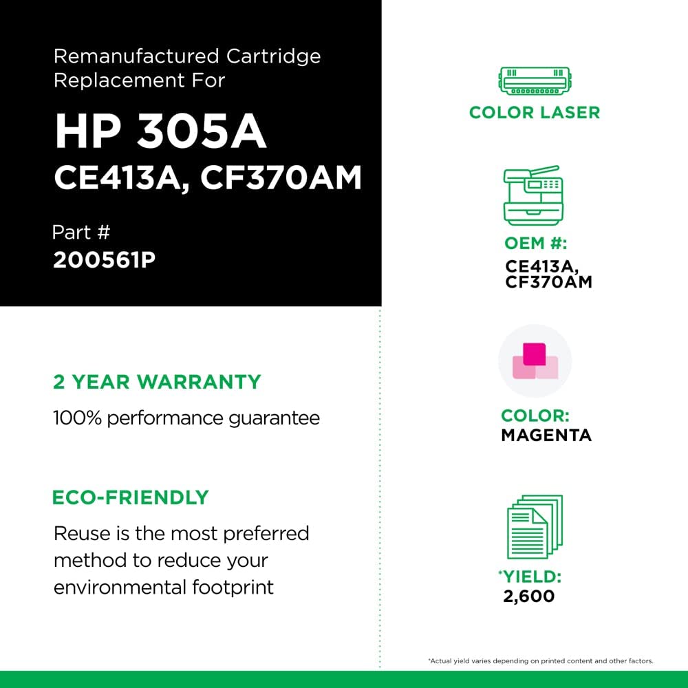 Clover imaging group Clover Remanufactured Toner Cartridge Replacement for HP CE413A (HP 305A) | Magenta 2,600 Magenta