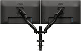 AOC AD110D0 - Dual Computer Monitor Arm Mount, Gas Struts Supporting up to 19.4 lbs and up to 27" on Each arm. Grommet and C-clamp mounts Included. Easy Swivel, tilt, Rotate for Ergonomic Setup.