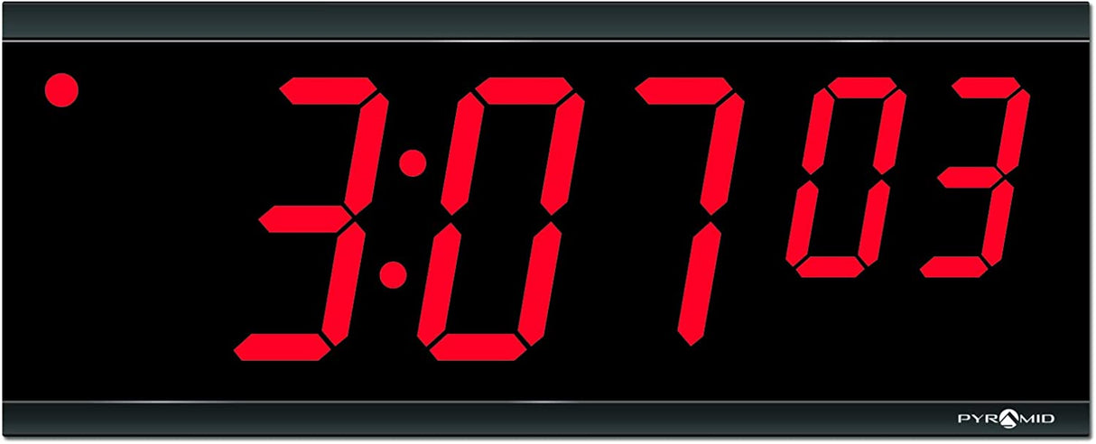 Pyramid Time Systems Extra Large Stand Alone Digital Clock, 4" Numeral Red LED Display, 6 Digit (Hour, Minutes, Seconds), 110V, 6' cord, Stand-Alone, Made in USA (DIG-6B)