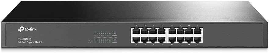TP-Link 16 Port Gigabit Ethernet Switch | Plug and Play | Sturdy Metal w/ Shielded Ports | Rackmount | Fanless | Limited Lifetime Protection | Unmanaged (TL-SG1016)