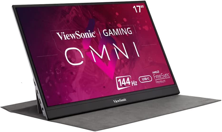 ViewSonic VX1755 17 Inch 1080p Portable IPS Gaming Monitor with 144Hz, AMD FreeSync Premium, 2 Way Powered 60W USB C, Mini HDMI, and Built in Stand with Cover for Home and Esports 17 Inch Gaming