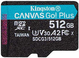 Kingston 512GB microSDXC Canvas Go Plus 170MB/s Read UHS-I, C10, U3, V30, A2/A1 Memory Card + Adapter (SDCG3/512GBCR)