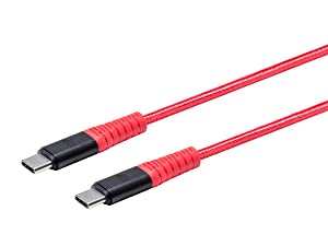 Monoprice Durable USB 2.0 Type-C Charge and Sync Kevlar Reinforced Nylon-Braid Cable - 6 Feet - Red, 5A/100W, High-Strength Aluminum Connectors - AtlasFlex Series Red 6 Feet