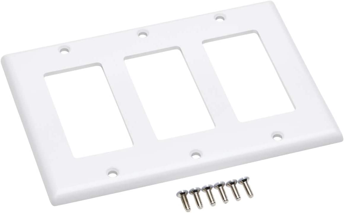 Tripp Lite Triple Gang Wall Plate, 3-Gang Decora Style Face Plate, Device Plate Cover, Vertical, White (N042-100-WH) Triple-Gang Face Plate