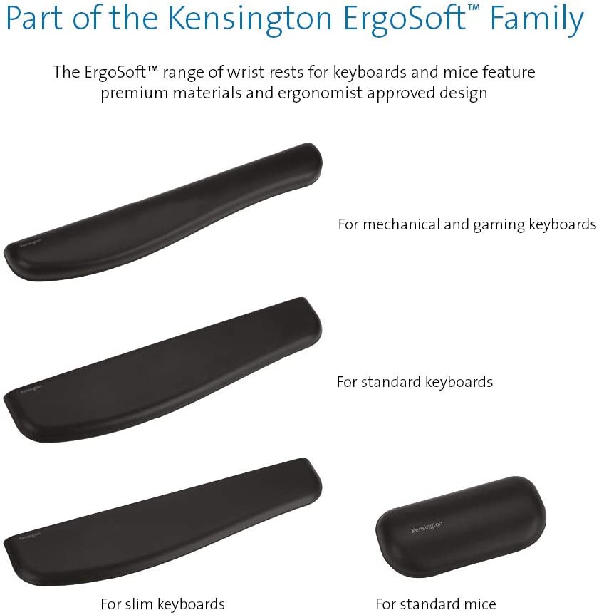 Kensington ErgoSoft Wrist Rest for Standard Mouse, Black (K52802WW) Mouse Wrist Rest for Standard Mouse