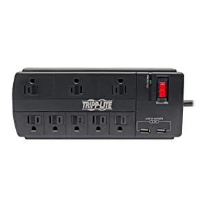 Tripp Lite Surge Protector with USB Charging, 8 Outlet Surge Protector Power Strip, 2 USB Charge Ports, 8ft Cord, 1200 Joules, Black (TLP88USBB) 8 Outlets + 2 USB Ports Surge Protector