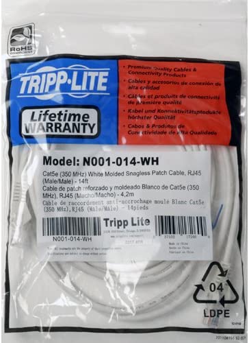 Tripp Lite Cat5e 350MHz Snagless Molded Patch Cable (RJ45 M/M) - White, 3-ft.(N001-003-WH)