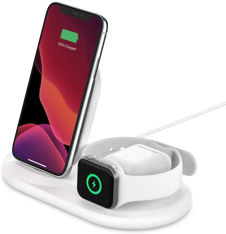 Belkin 3-in-1 Wireless Charger (Wireless Charging Station for iPhone, Apple Watch, AirPods) Wireless Charging Dock, iPhone Charging Dock, Apple Watch Charging Stand, White (WIZ001ttWH) White Charger