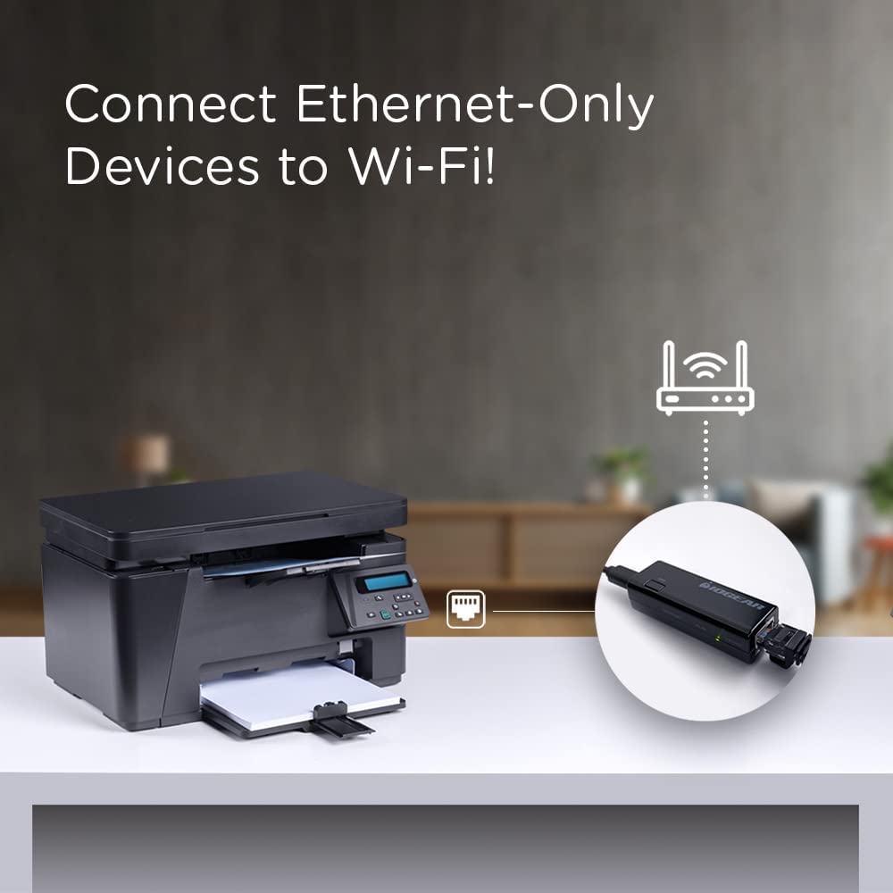 IOGEAR Universal Ethernet to Wi-Fi N Adapter - Speeds of up to 300Mbps on 2.4GHz - Push-button Wi-Fi Protected Setup (WPS) - Supports WEP, WPA, WPA2, TKIP and AES encryption - GWU637
