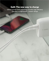 Belkin USB-PD GaN Charger 68W (USB-C iPhone Fast Charger, MacBook Pro Charger, iPad Pro, Pixel, Galaxy, More), USB-C Power Delivery with 2M (6.6ft) PVC USB-C to USB-C Charging Cable (WCH003dq)