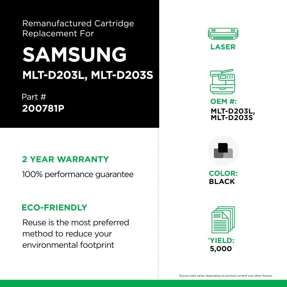 Clover imaging group Clover Remanufactured Toner Cartridge Replacement for Samsung MLT-D203L/MLT-D203S | Black | High Yield Black 5,000