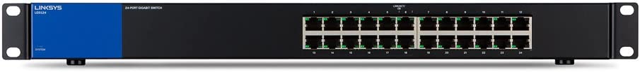 Linksys LGS124: 24-Port Business Gigabit Ethernet Unmanaged Switch, Rack Mount, Computer Network, Wired Connection Speed to 1,000 Mbps (Black, Blue)