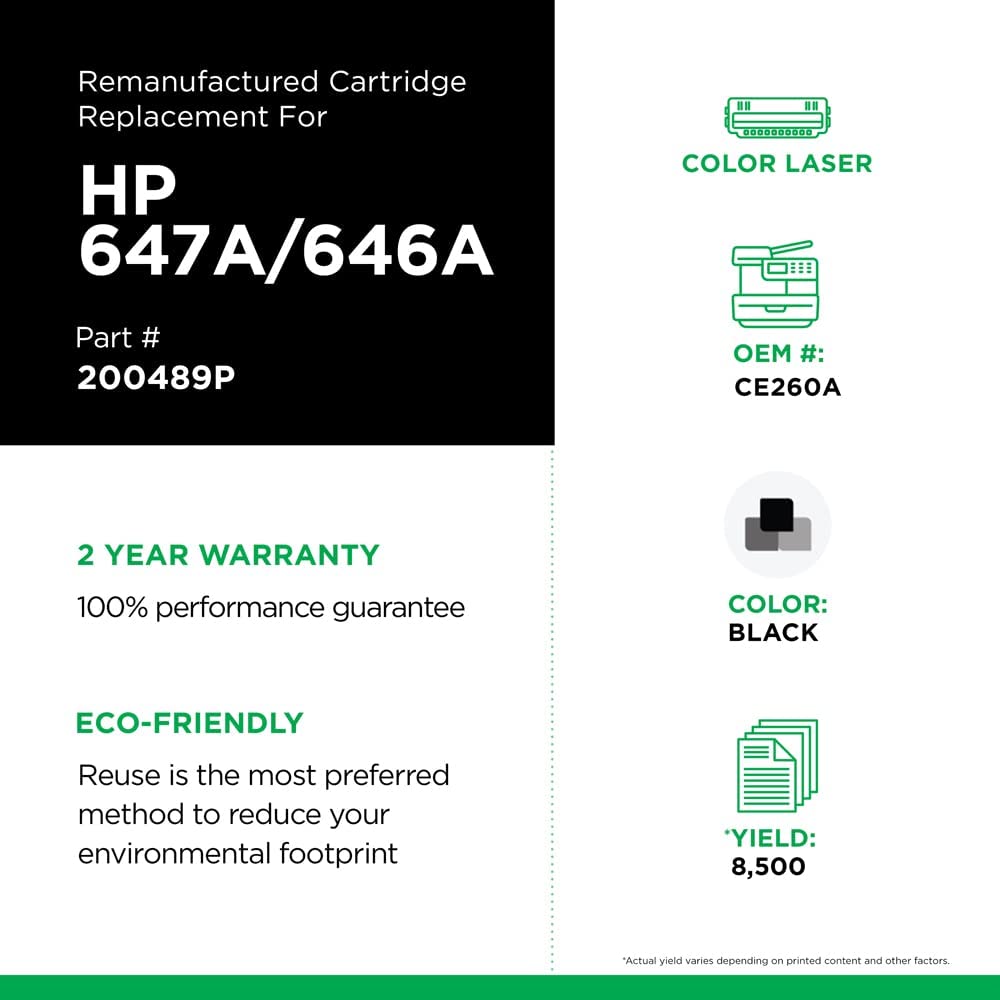Clover imaging group Clover Remanufactured Toner Cartridge Replacement for HP CE260A (HP 647A/646A) | Black Black 8,500