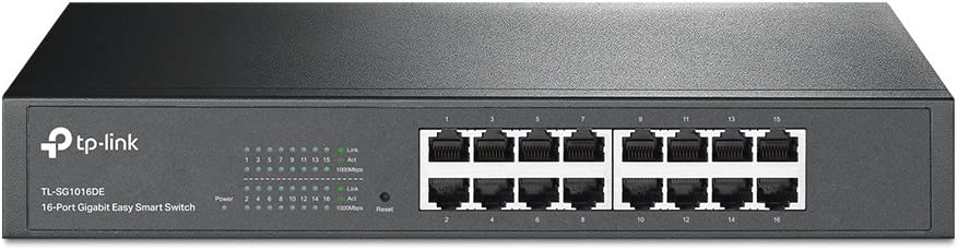 TP-Link 16 Port Gigabit Switch | Easy Smart Managed | Plug &amp; Play | Lifetime Protection | Desktop/Rackmount | Sturdy Metal w/ Shielded Ports | Support QoS, Vlan, IGMP &amp; Link Aggregation (TL-SG1016DE) 16 Port w/ Enhanced Features