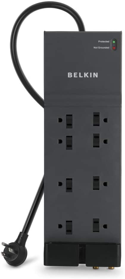 Belkin 8-Outlet Home And Office Surge Protector, Telephone Line And Flat AC Plug, Power Strip, 12ft Cord , Black 12 feet 8-Outlet Power Strip
