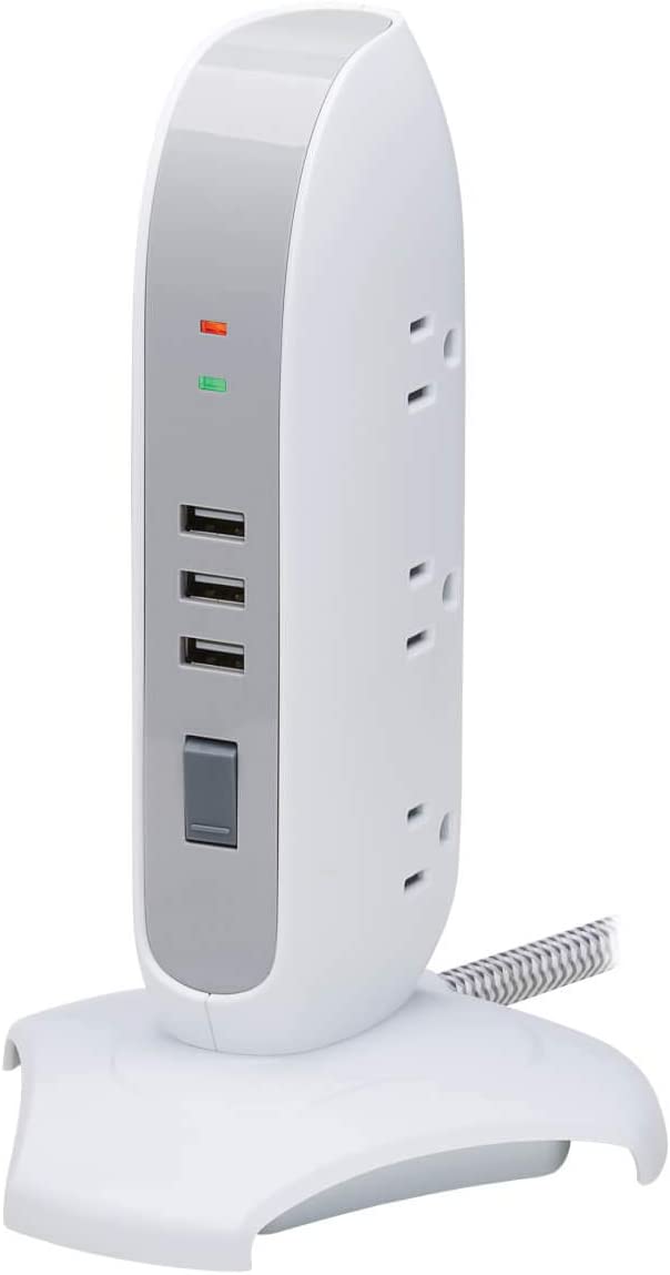 Tripp Lite Surge Protector Tower 5-Outlet 3 USB Ports 6ft Cord 5-15P White (TLP66USB)