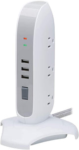 Tripp Lite Surge Protector Tower 5-Outlet 3 USB Ports 6ft Cord 5-15P White (TLP66USB)