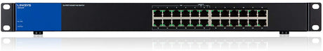 Linksys LGS124P: 24-Port Business Gigabit PoE+ Unmanaged Network Switch, Ethernet Plus, Wired Connection Speed 1,000 up to Mbps (Black, Blue)