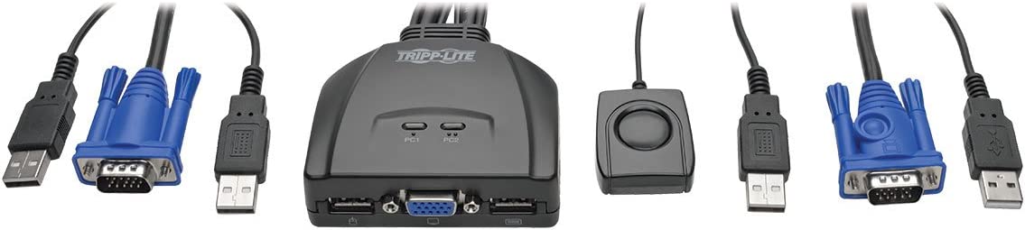 Tripp Lite 2-Port USB VGA Cable KVM Switch with Cables &amp; USB Peripheral Sharing, 2048 x 1536 (B032-VU2) 2-Port USB/VGA