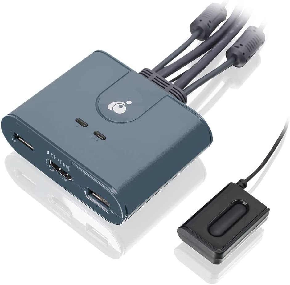 IOGEAR 2-Port USB HDMI Cabled KVM - 1920x1200@60Hz - Remote Button Switch - Plug-n-Play - Molded Cables Design for Easy Setup - Xbox / PS4/5 - Windows, Mac and Linux - GCS32HU