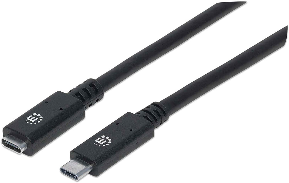 Manhattan Products SuperSpeed+ USB-C Extension Cable, USB 3.1 Gen 2, Type-C Male to Type-C Female, 10 Gbps, 5 A, 50 cm (1.5 ft.), Black Black 50 cm, 10 Gbps (Polybag) USB-C to USB-C Extension Cable