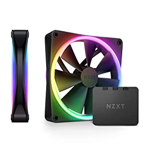 NZXT F140 RGB Duo Twin Pack - 2 x 140mm Dual-Sided RGB Fans with RGB Controller – 20 Individually Addressable LEDs – Balanced Airflow and Static Pressure – Fluid Dynamic Bearing – PWM – Black