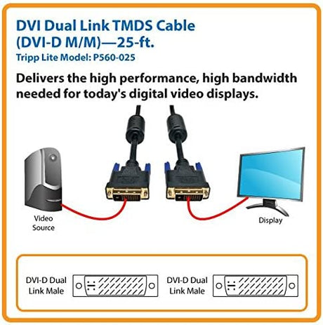 Tripp Lite DVI Dual Link Cable, Digital TMDS Monitor Cable (DVI-D M/M) 25-ft.(P560-025) White 25 ft. Cable