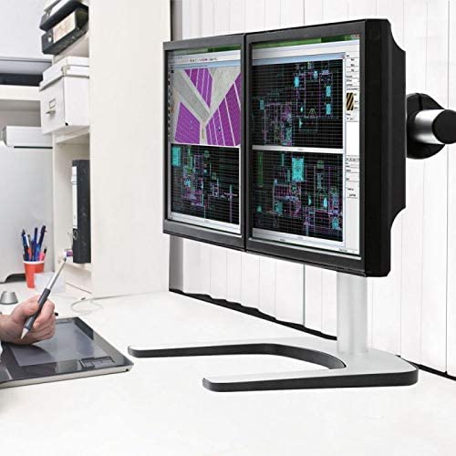 Atdec VFS-DH Dual Freestanding Horizontal Desk Monitor Mount (Supports two displays horizontally up to 27?) with horizontal or vertical orientation, swivelling heads and QuickShift mechanism, Silver,Polished Silver