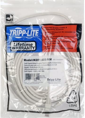 Tripp Lite Cat6 Gigabit Snagless Molded Patch Cable (RJ45 M/M) - White, 3-ft.(N201-003-WH) 3-ft. White