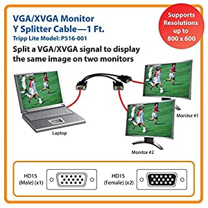 Tripp Lite VGA Monitor Y Splitter Cable (HD15 M/2xF) 1-ft. (P516-001) 800x600