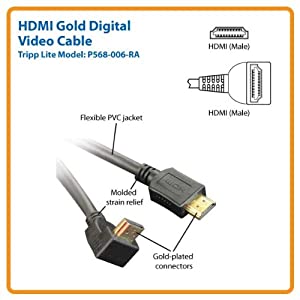 Tripp Lite High Speed HDMI Cable with 1 Right Angle Connector, Ultra HD 4K x 2K, Digital Video with Audio (M/M), 6-ft. (P568-006-RA) 6 ft. Right-Angle