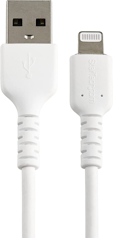 StarTech.com 6 inch (15cm) Durable White USB-A to Lightning Cable - Heavy Duty Rugged Aramid Fiber USB Type A to Lightning Charger/Sync Power Cord - Apple MFi Certified iPad/iPhone 12 (RUSBLTMM15CMW) White 15cm