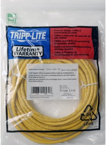 Tripp Lite Cat6 Gigabit Snagless Molded Patch Cable (RJ45 M/M) - Yellow, 5-ft.(N201-005-YW) 5-ft. Yellow