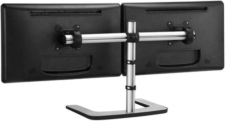 Atdec VFS-DH Dual Freestanding Horizontal Desk Monitor Mount (Supports two displays horizontally up to 27?) with horizontal or vertical orientation, swivelling heads and QuickShift mechanism, Silver,Polished Silver