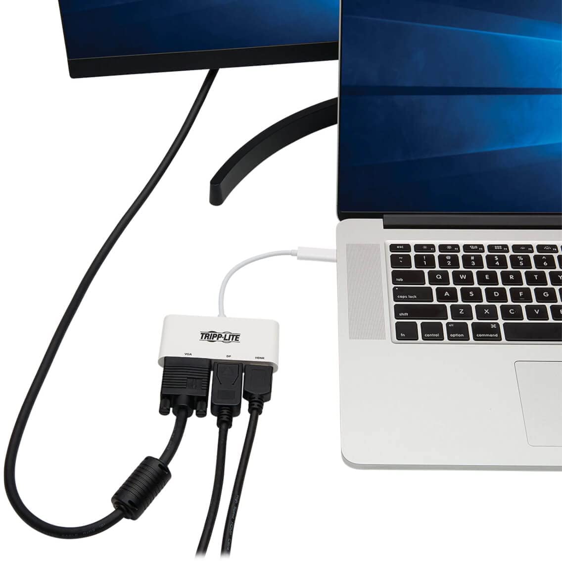 Tripp Lite USB C to HDMI/DisplayPort/VGA Adapter (M/F), USB 3.1 Gen 1, Thunderbolt 3 to HDMI/DisplayPort/VGA, 4K Adapter, White (U444-06N-HVDPW)