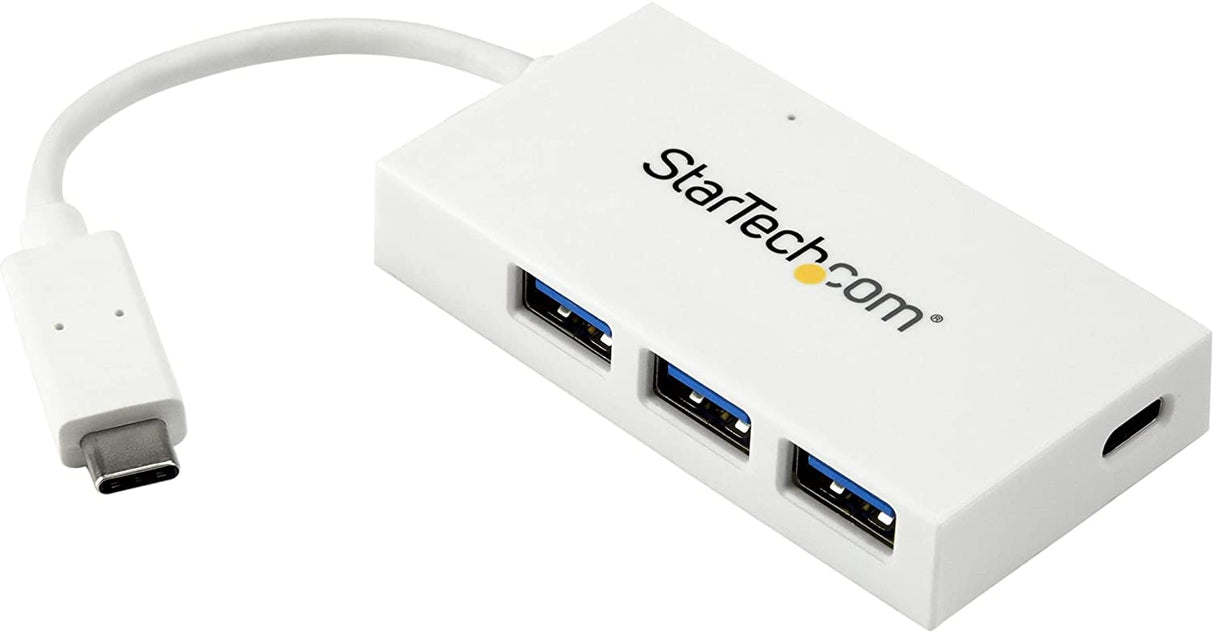 StarTech.com 4 Port USB C Hub with 1x USB-C &amp; 3X USB-A Ports (SuperSpeed 5Gbps) - USB Bus Powered - Portable/Laptop USB 3.0 Adapter Hub - USB 3.1 Gen 1/USB 3.2 Gen 1 Type-C Hub - White (HB30C3A1CFBW) 0.5" x 1.6" x 3" White